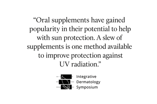 A text-based informational graphic on a white background. The quote reads: “Oral supplements have gained popularity in their potential to help with sun protection.