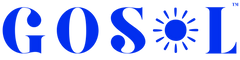 Blue GOSOL brand logo with a stylized sun icon on a white background.