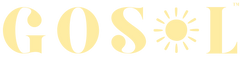 The wordmark 'GOSOL' in pale yellow lettering on a white background, with the O stylized as a sun icon.